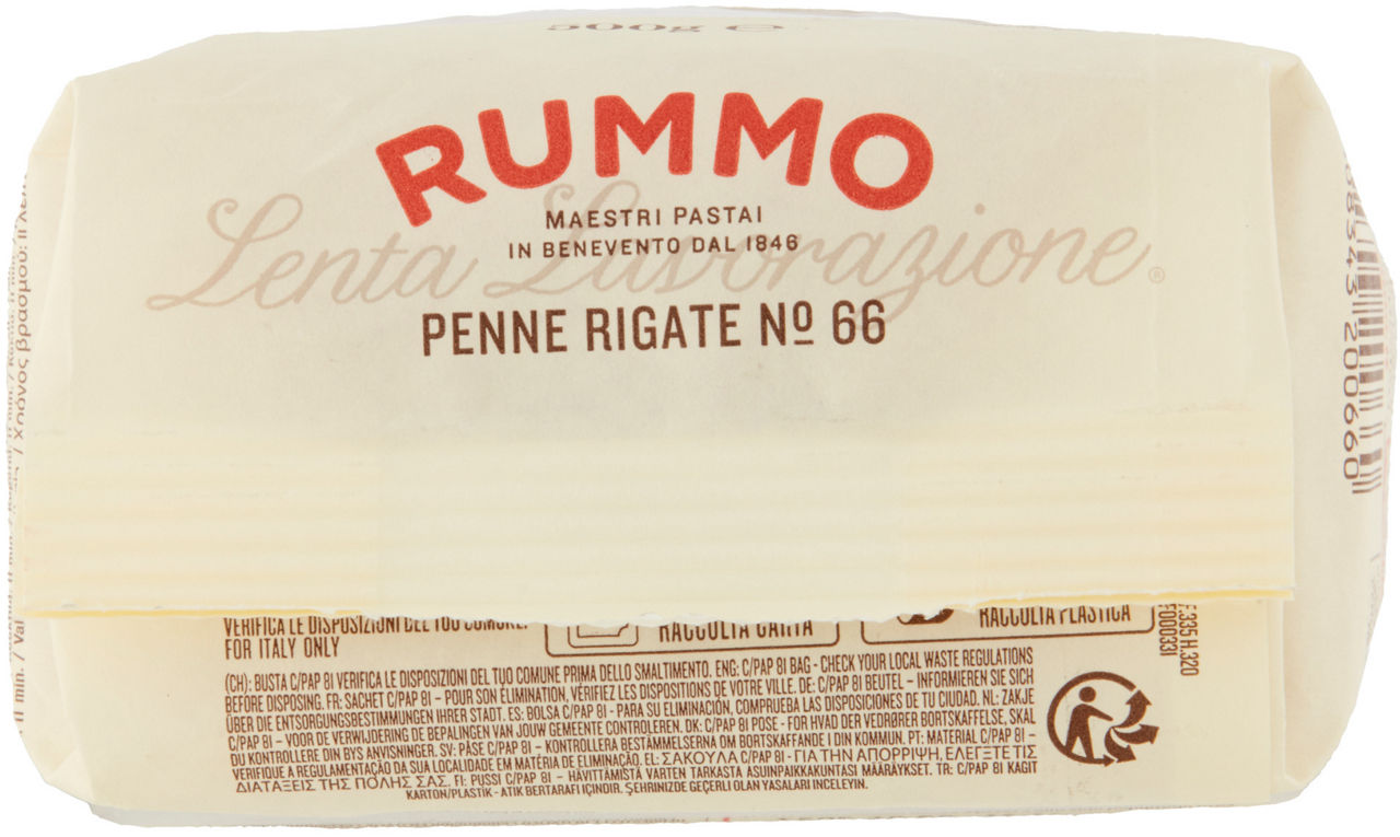 PASTA DI SEMOLA PENNE RIGATE N°66 LENTA LAVORAZIONE RUMMO SACCHETTO G 500 - Immagine 51