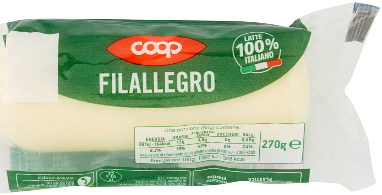FORMAGGIO FILALLEGRO LATTE 100% ITALIANO COOP G 270 - 0