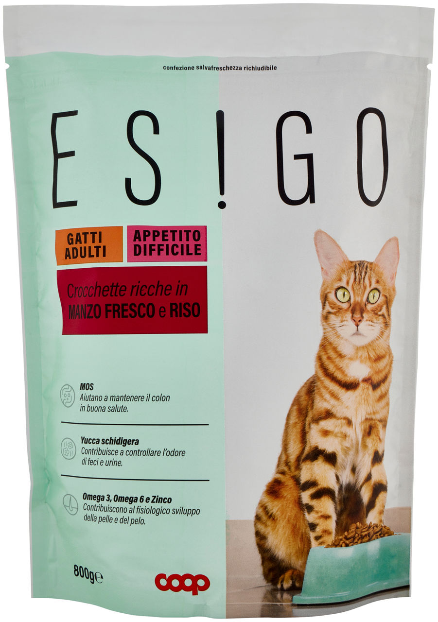 Secco gatto crocchette per gatti appet diffic.manzo e riso esigo coop g800