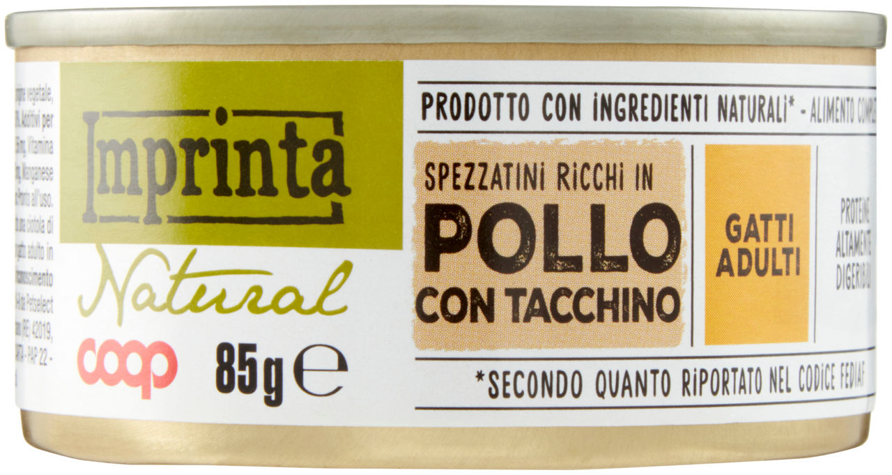 Umido gatto spezzatini per gatto pollo e tacchino coop imprinta g85