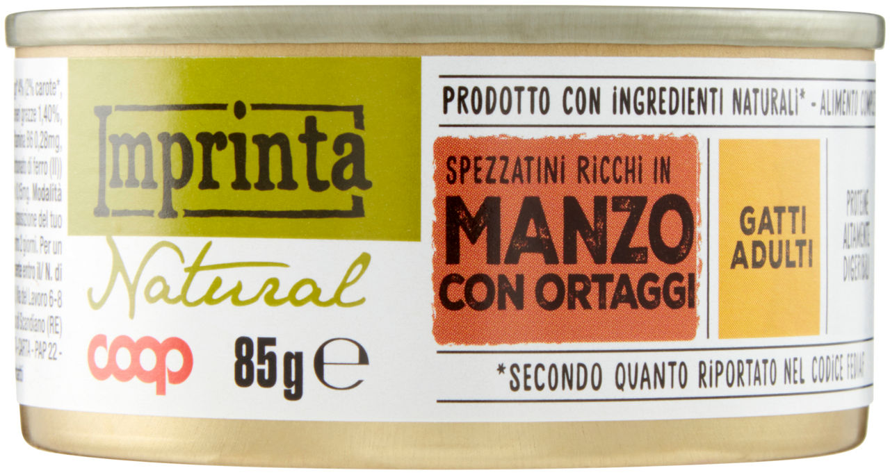 Umido gatto spezzatini per gatto manzo e verdure coop imprinta g85