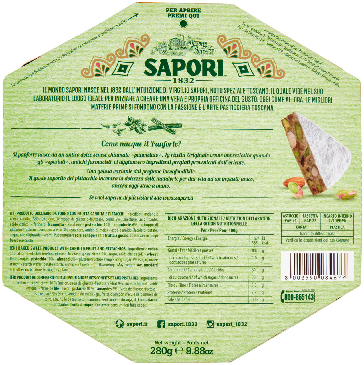 PANFORTE PISTACCHIO SAPORI G 280 - Immagine 21