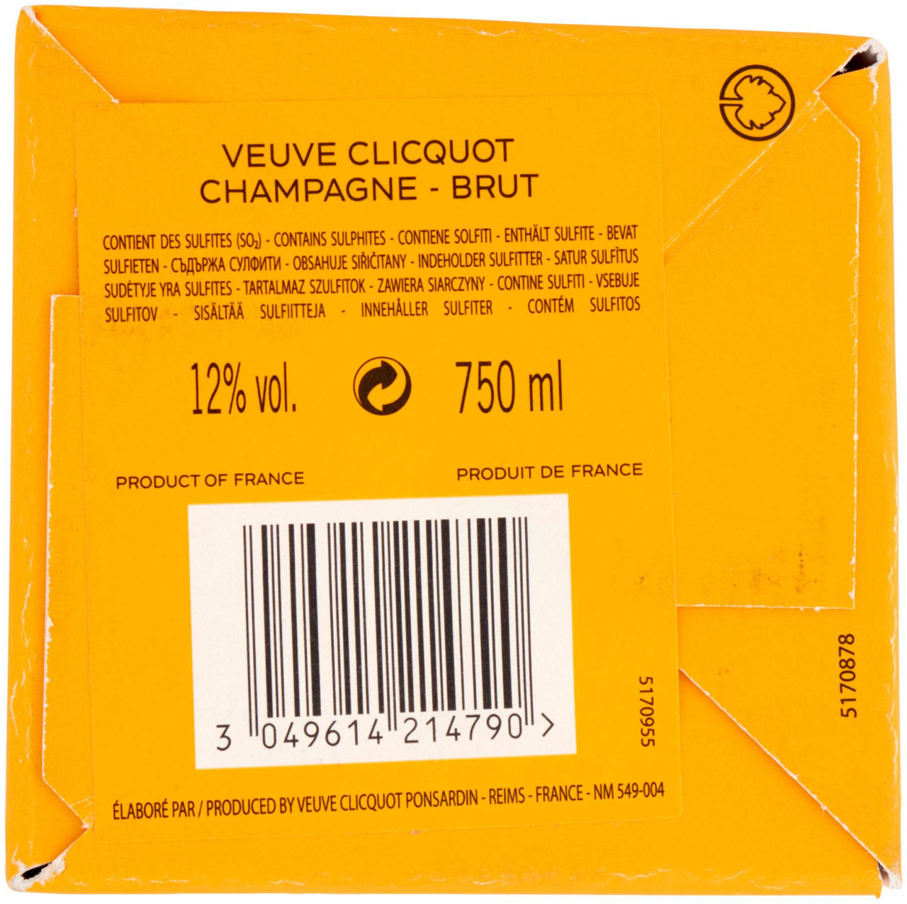 CHAMPAGNE VEUVE CLICQUOT BRUT YELLOW LABEL ECO ASTUCCIO ML 750 - Immagine 51