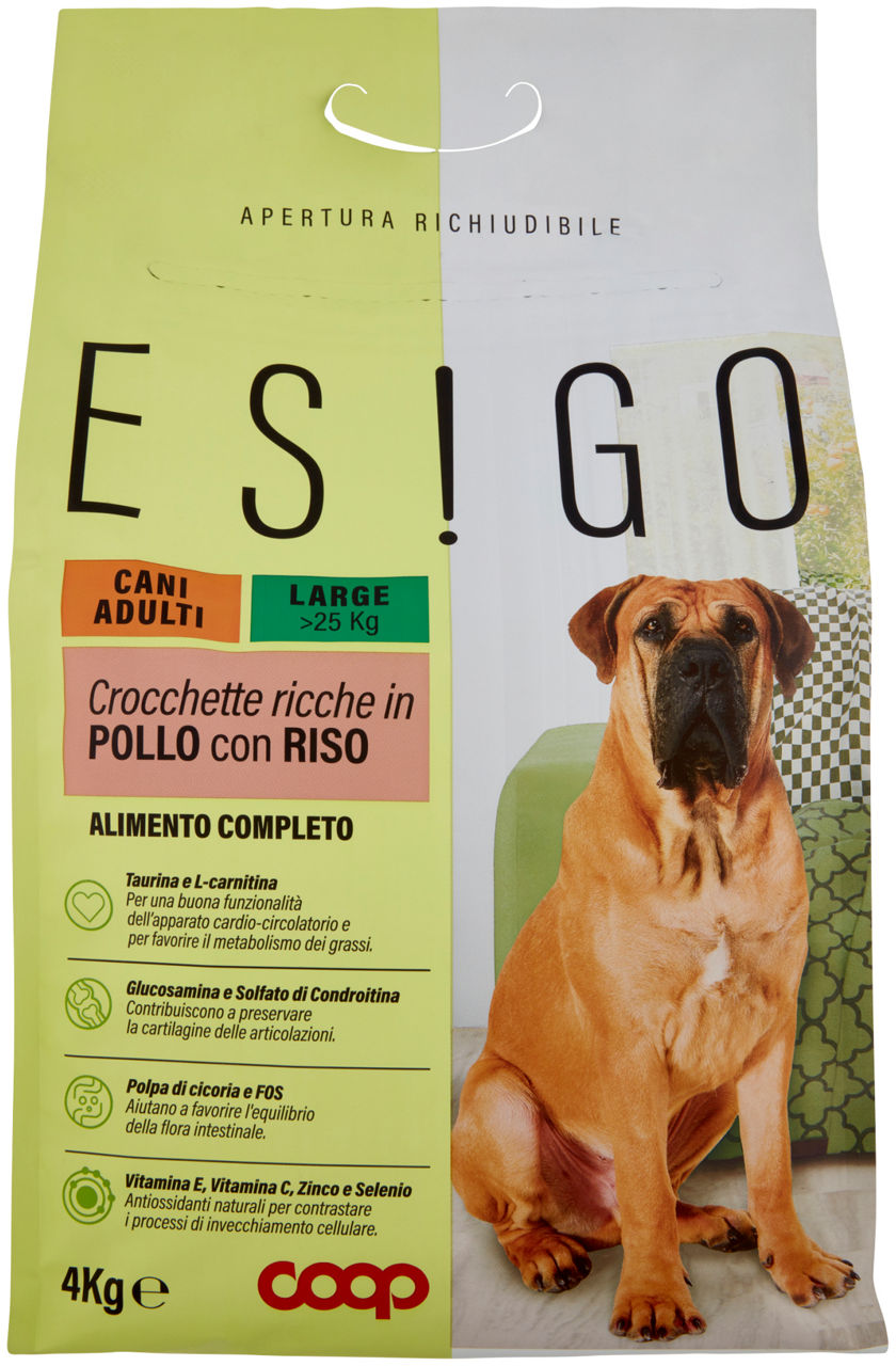 Secco cane crocc.cani adulti tg.large pollo/riso esigo coop kg4