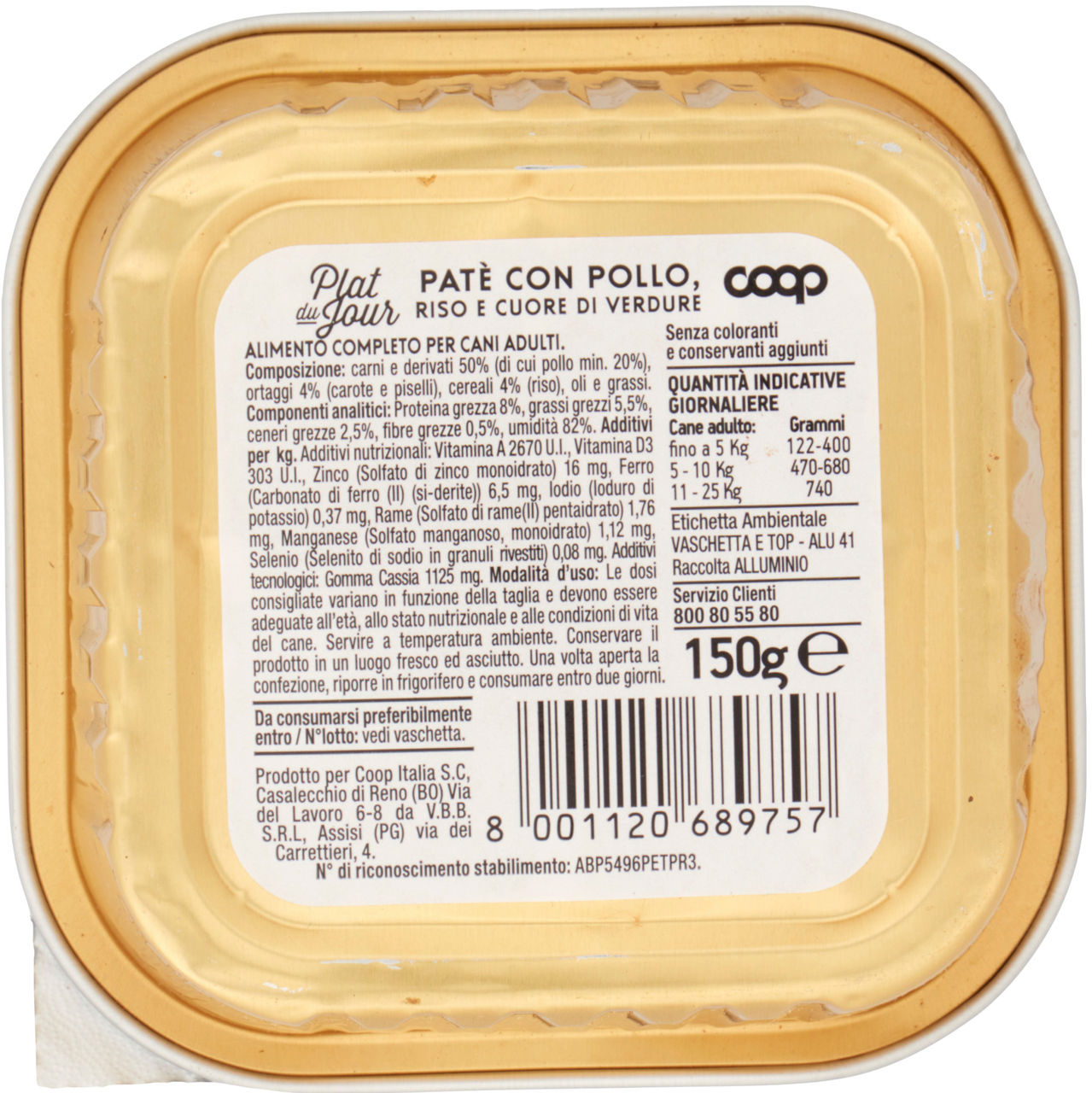 UMIDO CANE PATÉ CANE POLLO E CUORE DI VERDURE PLAT DU JOUR COOP G150 - Immagine 21