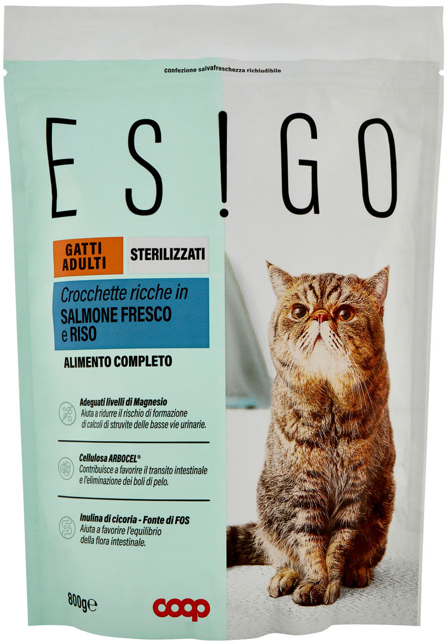 SECCO GATTO CROCCHETTE GATTI STERILIZZATI SALMONE E RISO ESIGO COOP G800 - Immagine 01