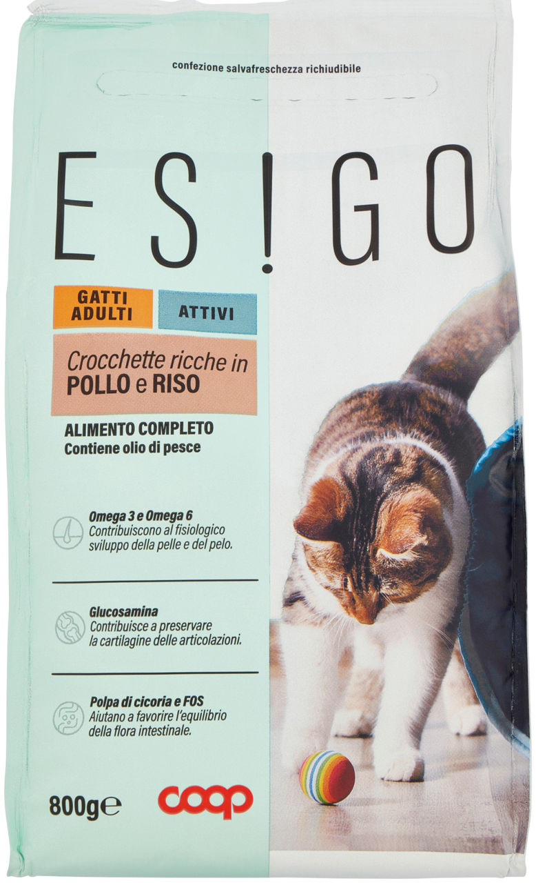 Secco gatto crocchette gatti attivi pollo/riso esigo coop g800