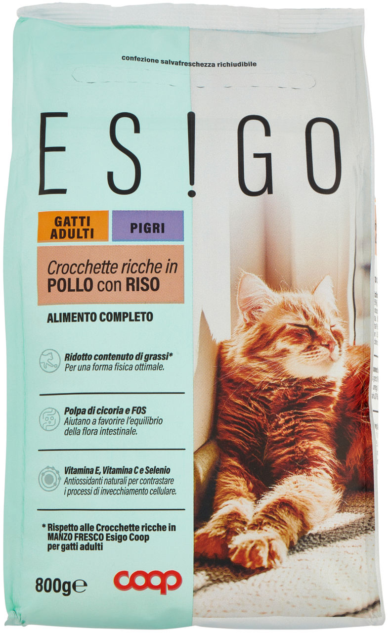 Secco gatto crocchette gatti pigri pollo e riso esigo coop g800