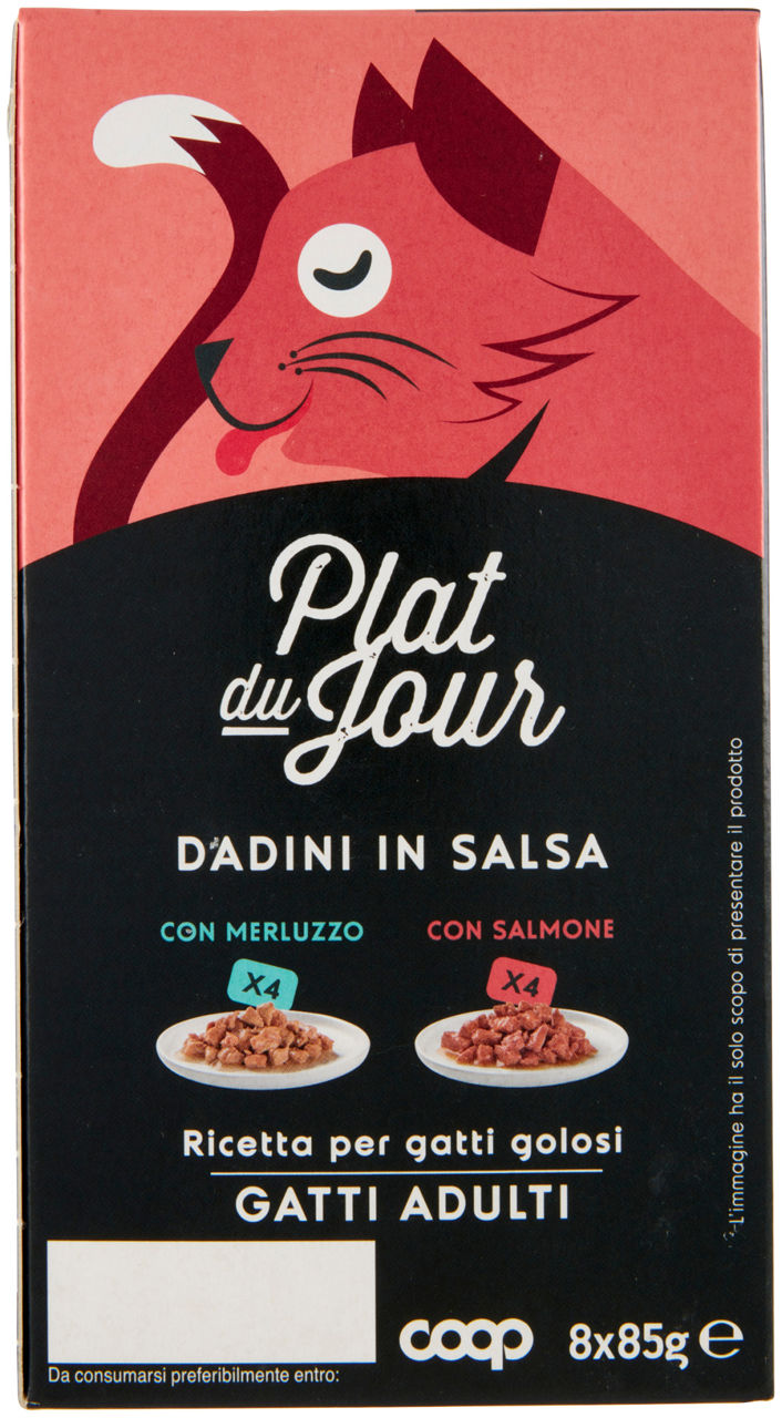 UMIDO GATTO MULTIPACK DADINI IN SALSA -4 MERL/4 SALM-PLAT DU JOUR COOP G85X8 - Immagine 21