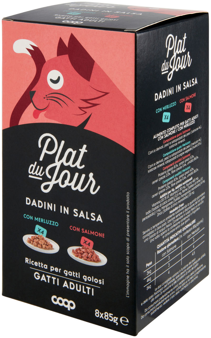 UMIDO GATTO MULTIPACK DADINI IN SALSA -4 MERL/4 SALM-PLAT DU JOUR COOP G85X8 - Immagine 61