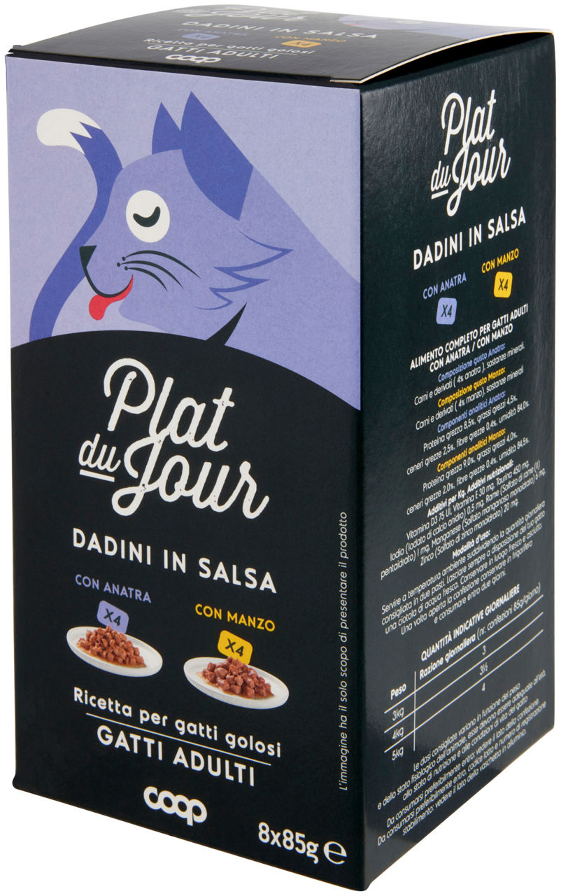 UMIDO GATTO MULTIPACK DADINI IN SALSA-4 ANAT./4 MANZO-PLAT DU JOUR COOP G85X8 - Immagine 61