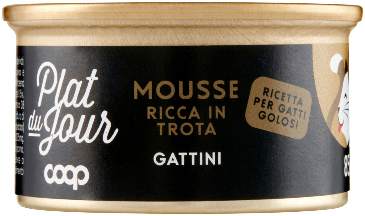 Umido gatto mousse per gattini trota coop plat du jour g 85