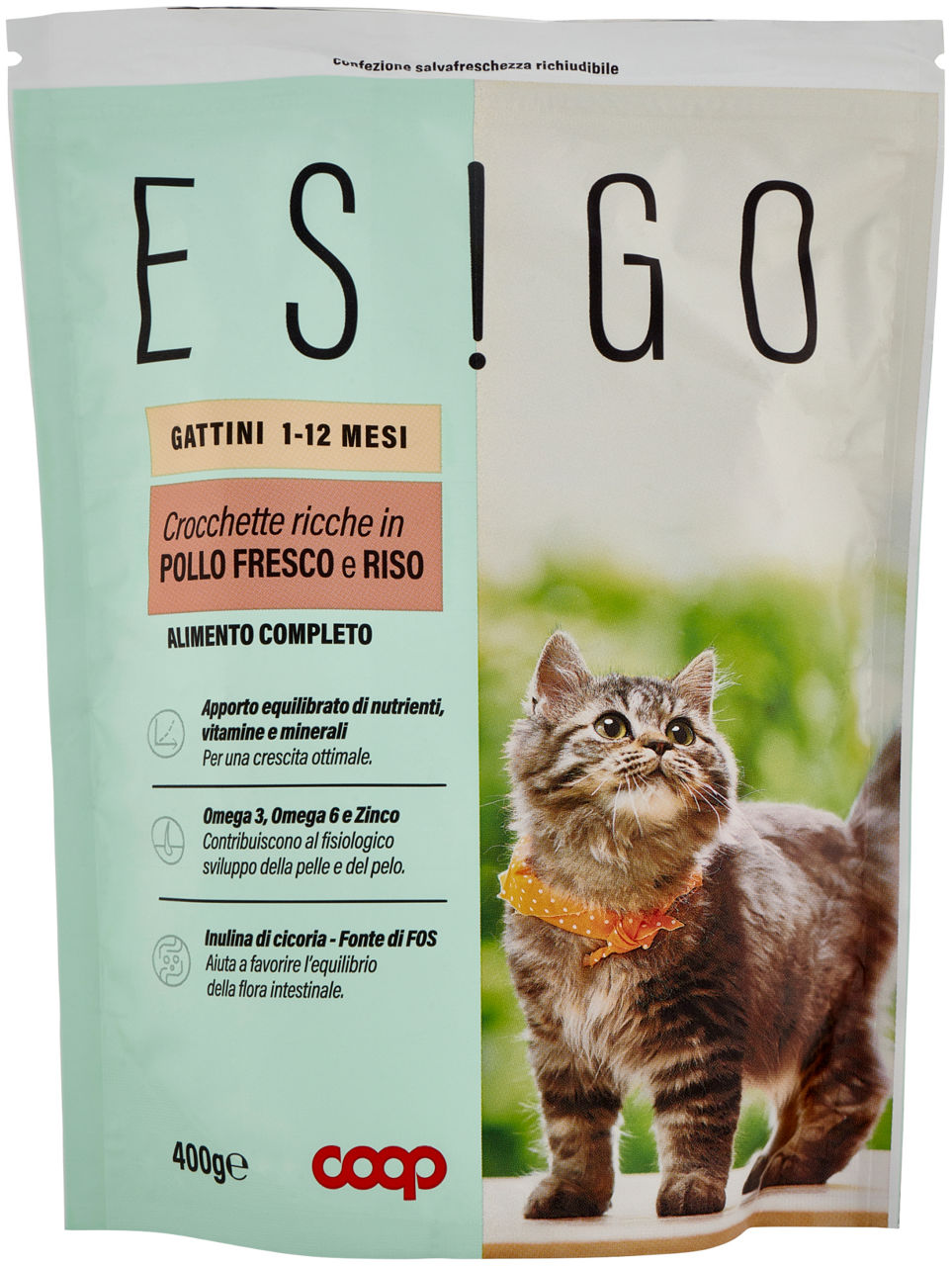 Secco gatto crocchette per gattini pollo e riso esigo coop g400