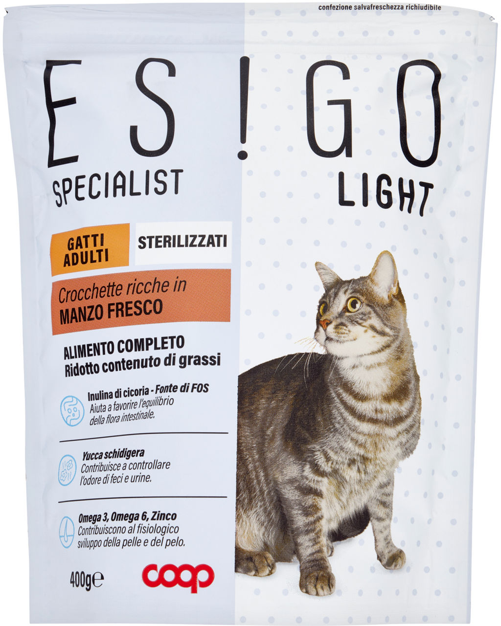 Secco gatto crocchette manzo per gatti sterilizzati light esigo sp coop g400