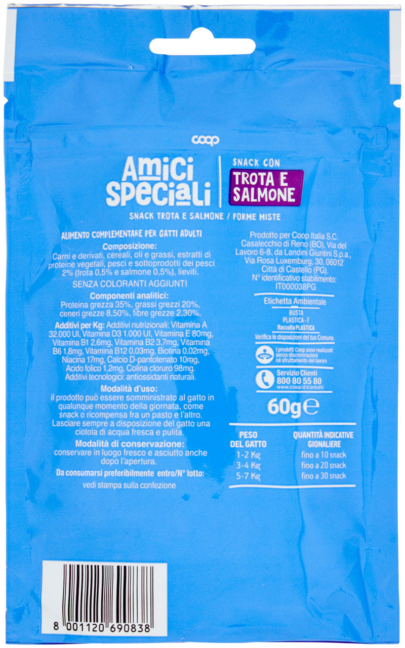 SNACK PER GATTI FORME MISTE PESCE TROTA/SALMONE AMICI SPECIALI COOP G60 - Immagine 21