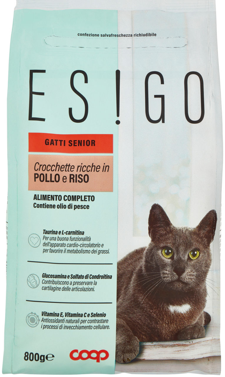 Secco gatto crocchette gatti anziani pollo e riso esigo coop g800