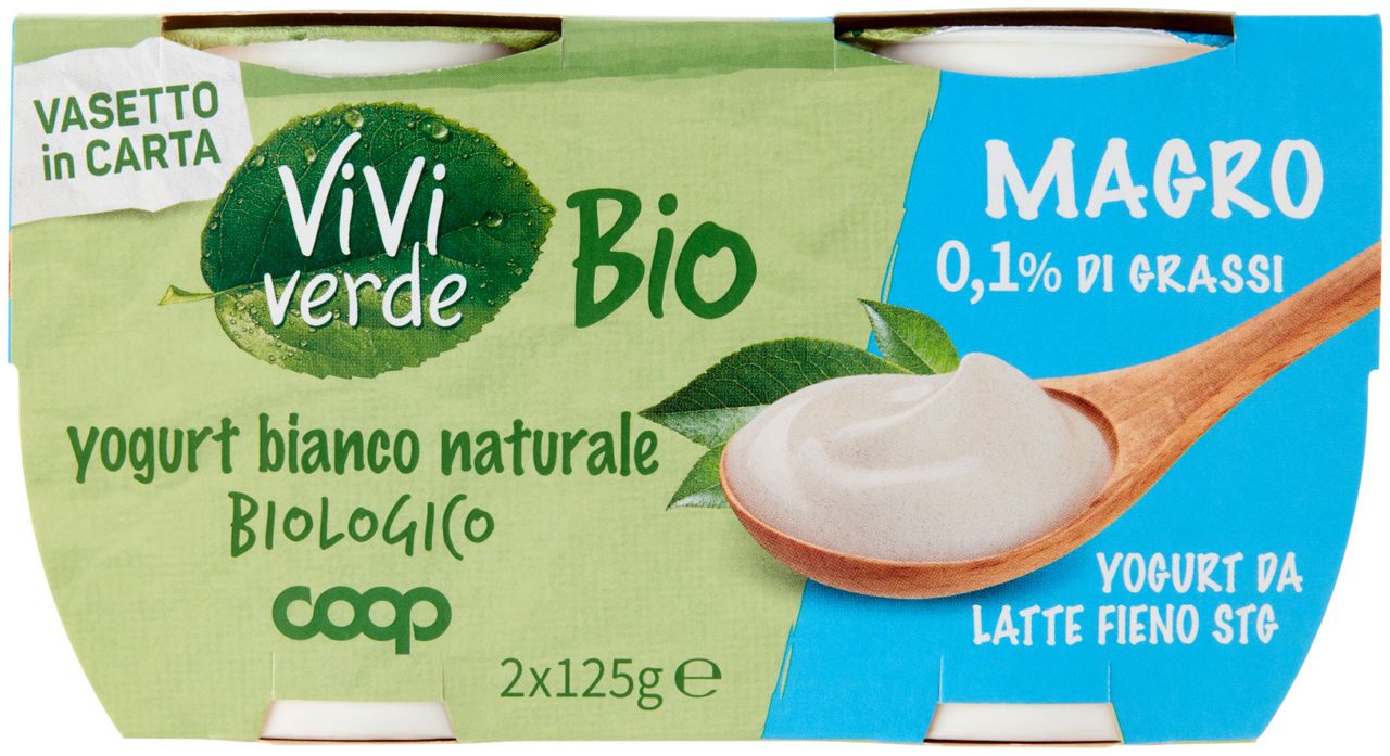 Yogurt magro 0,1% bio vivi verde coop bianco 2x125g