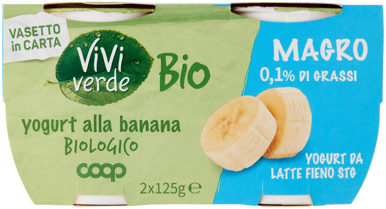 Yogurt magro 0,1% bio vivi verde coop banana 2x125g