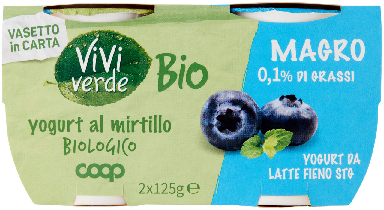 Yogurt magro 0,1% bio vivi verde coop mirtillo nero 2x125g