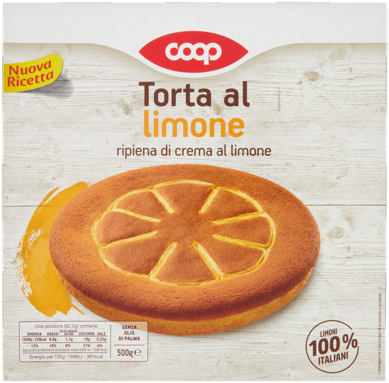 Torta al limone coop con crema al limone astuccio g 500