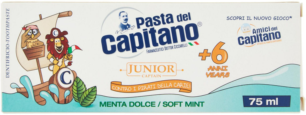 Dentifricio junior+6 anni menta dolce pasta del capitano 75ml