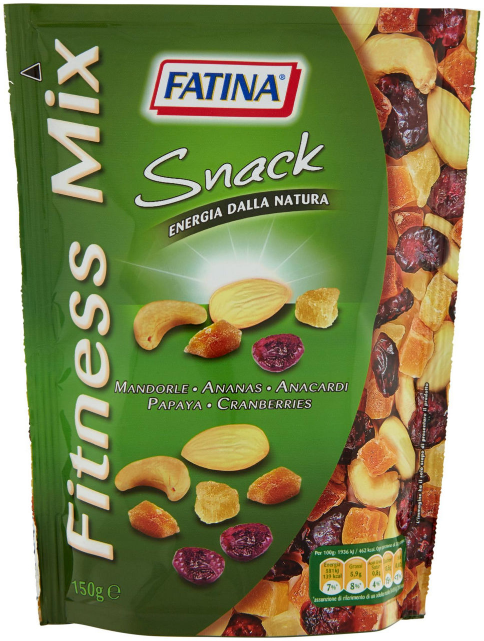 Fitness mix snack mandorle, ananas, anacardi, papaya, cranberries 150 g