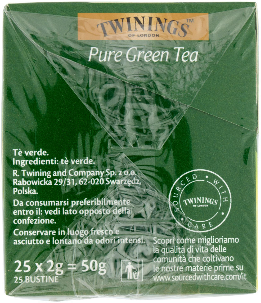 TEA TWININGS PURE  GREEN SCATOLA 25 FILTRI GR.50 - 1