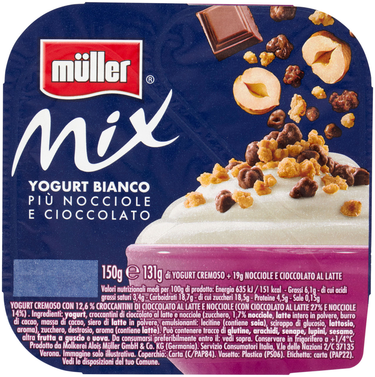 Crema di yogurt mix muller bianco+nocciole cioccolato 150 g