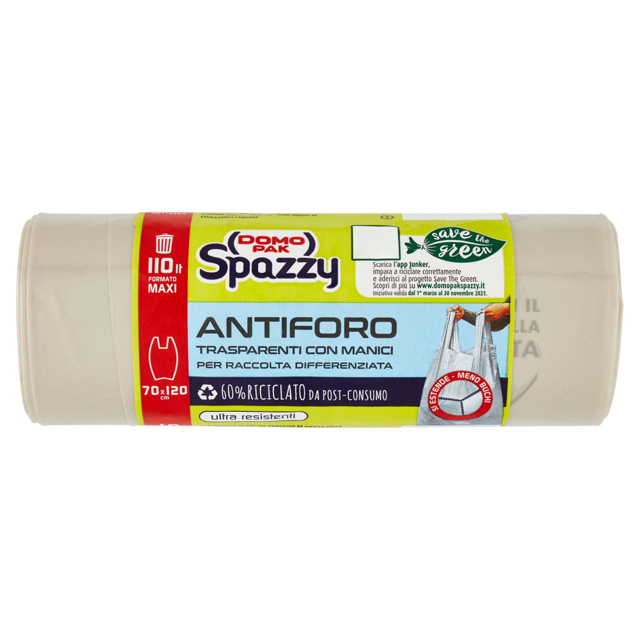 Sacchi nettezza trasparenti antiforo con manici 110 lt 10 pz