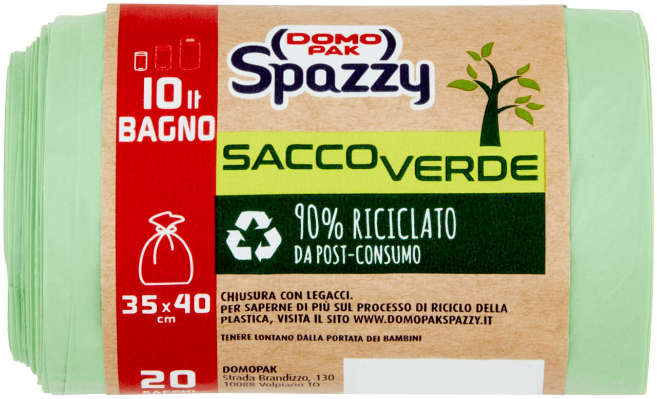 Sacchi nettezza bagno 10lt domopak spazzy saccoverde 35x40 90% riciclato pz.20
