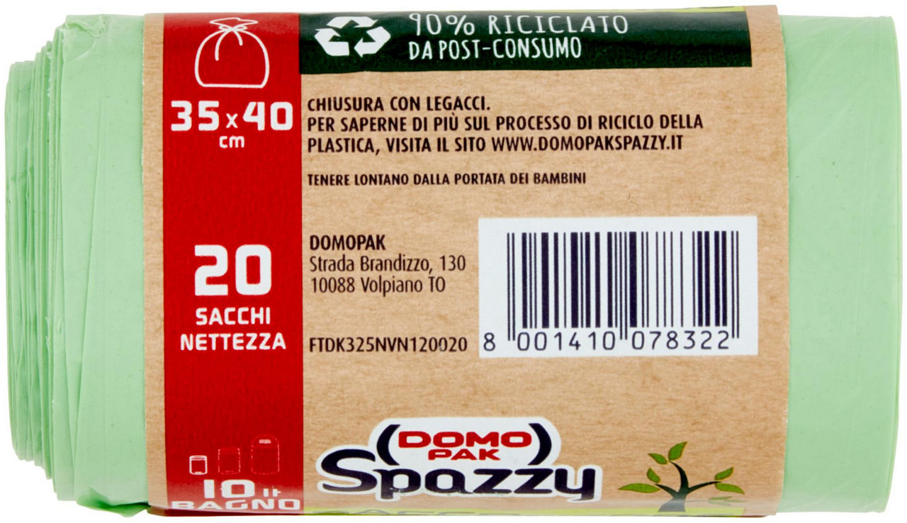SACCHI NETTEZZA BAGNO 10LT DOMOPAK SPAZZY SACCOVERDE 35X40 90% RICICLATO PZ.20 - 5