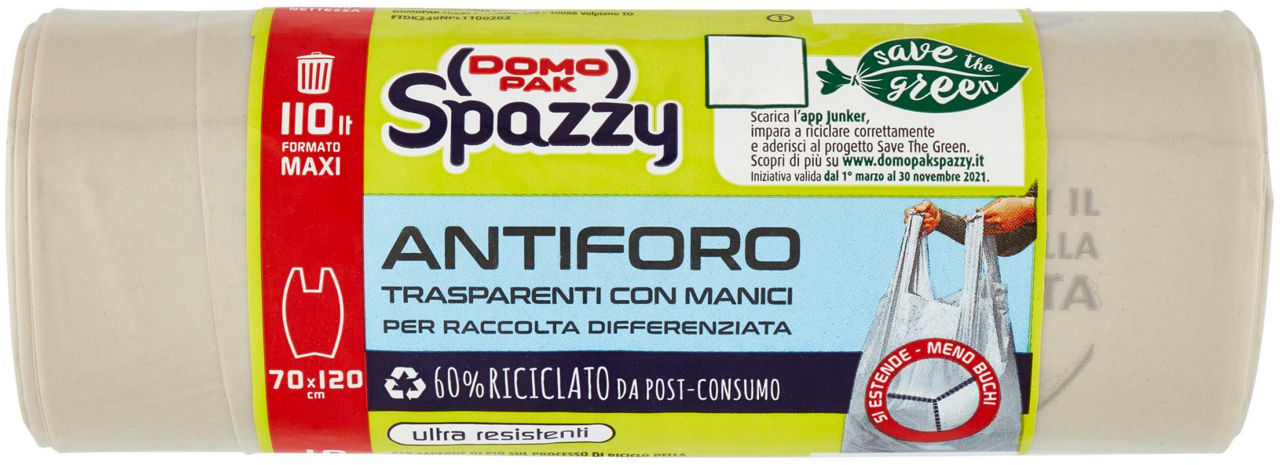 Sacchi spazzatura Domopak Spazzy Antiforo 110 l 70x120 cm giallo 10 pz