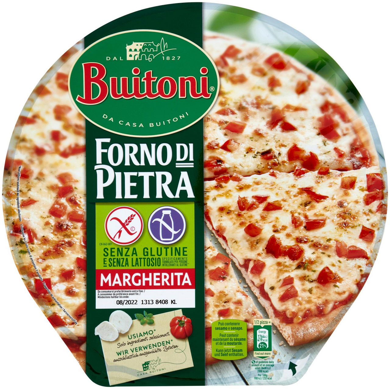 Pizza margherita senza glutine/senza lattosio forno di pietra buitoni vasch g360