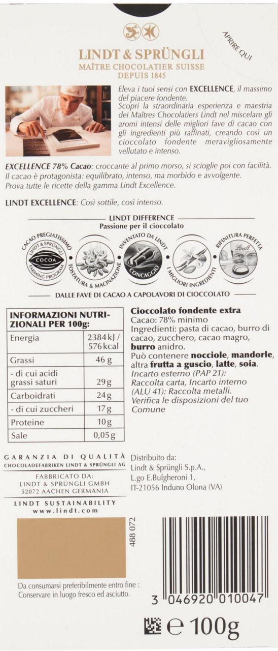 TAVOLETTA EXCELLENCE 78% LINDT G 100 - Immagine 21