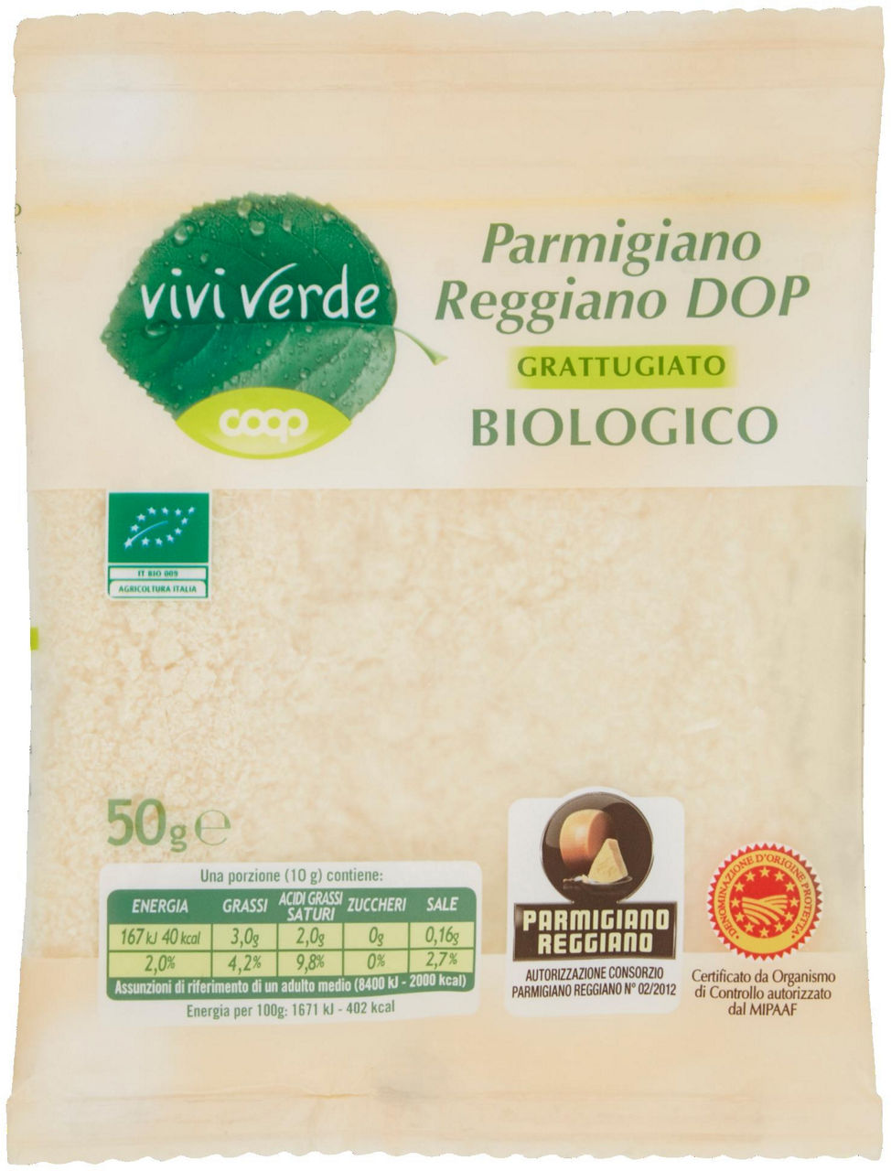 Parmigiano Reggiano DOP Grattugiato Biologico Vivi Verde 50 g - 0