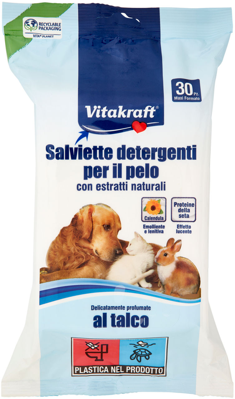 Salviette cane  detergenti per pelo vitakraft in softbag pz 30