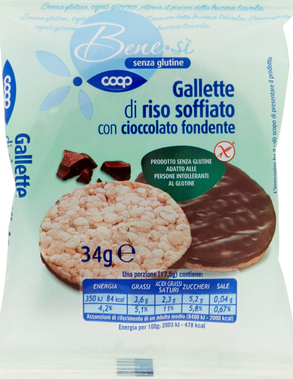 Gallette di riso soffiato con cioccolato fondente senza glutine 34 g