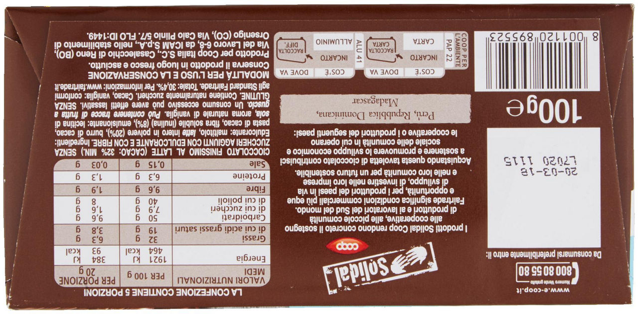 Cioccolato Finissimo al Latte Senza Zuccheri Aggiunti 100 g - 2