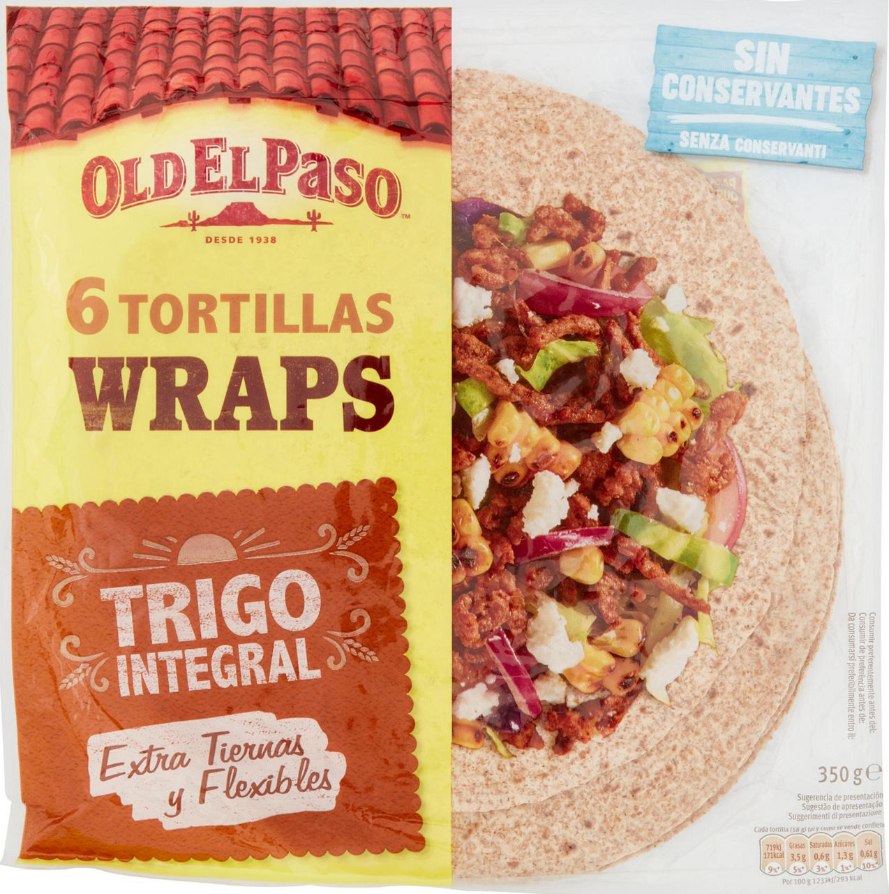 Tortillas Wraps Trigo Integral 6 x 58 g - 0