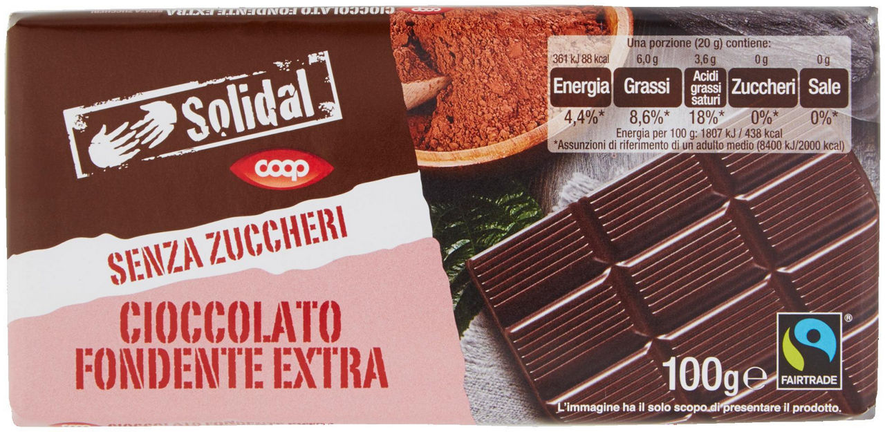 Cioccolato Fondente Extra Senza Zuccheri 100 g - 0