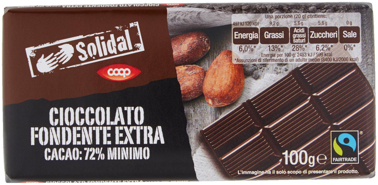 Cioccolato Fondente Extra Cacao: 72% Minimo 100 g - 0