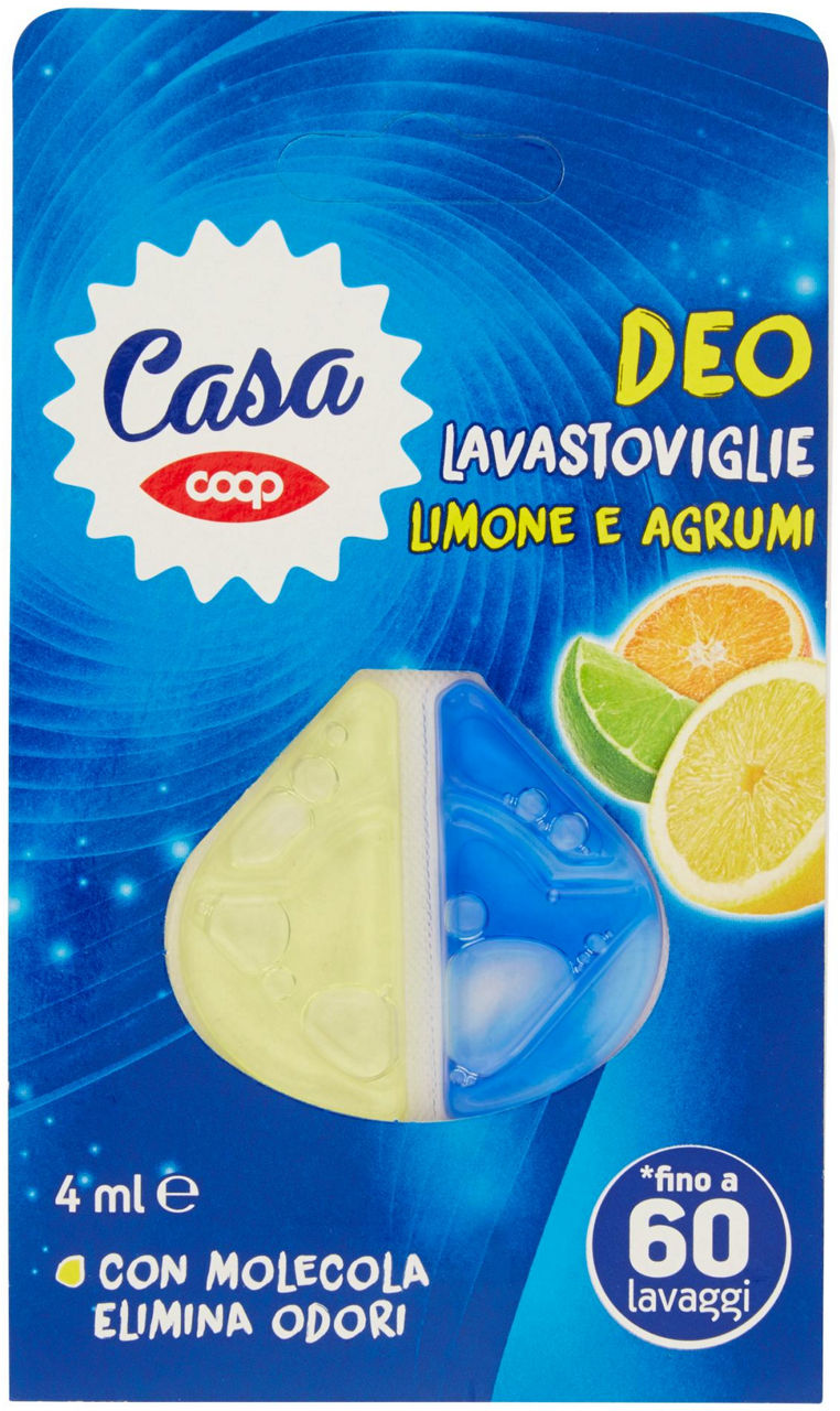 Deodorante lavastoviglie coop casa limone e agrumi 60usi  4 ml. cartoncino pz.1