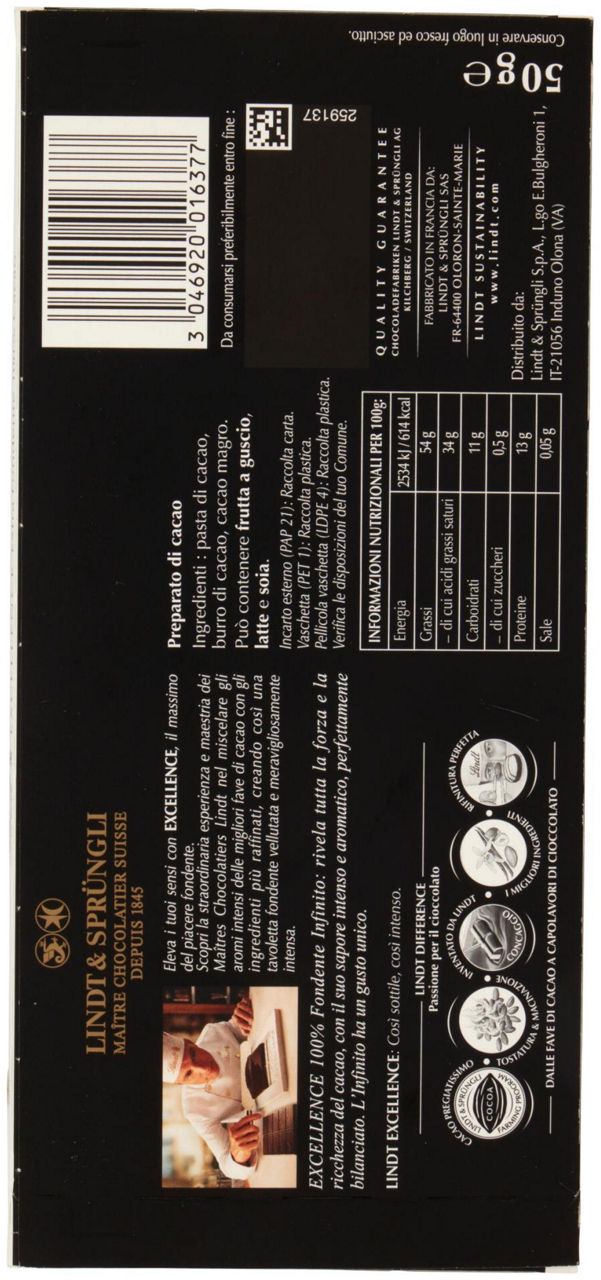 Tavoletta Excellence 100% Cacao Fondente Infinito 50 g - 2