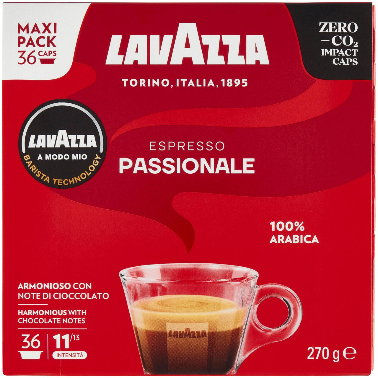 CAFFE'  36 CAPSULE LAVAZZA A MODO MIO ESPRESSO PASSIONALE SCATOLA GR 270 - 0