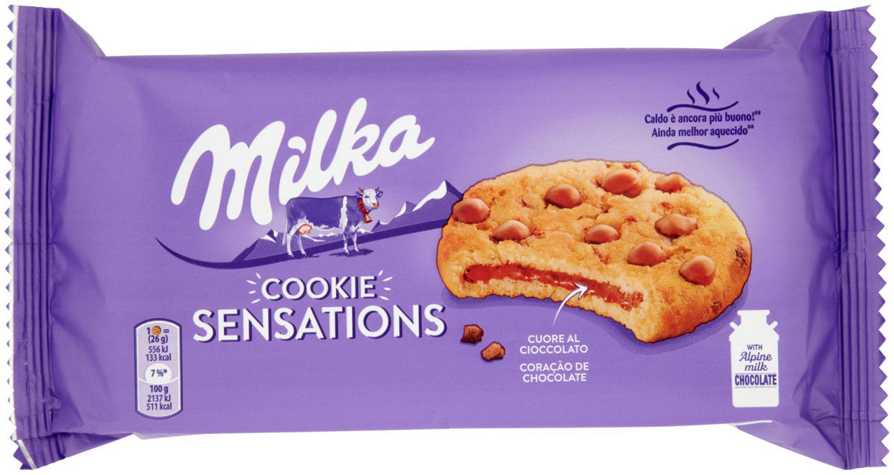 Cookies sensation, cookies ripieni di cioccolato al latte milka- 156g