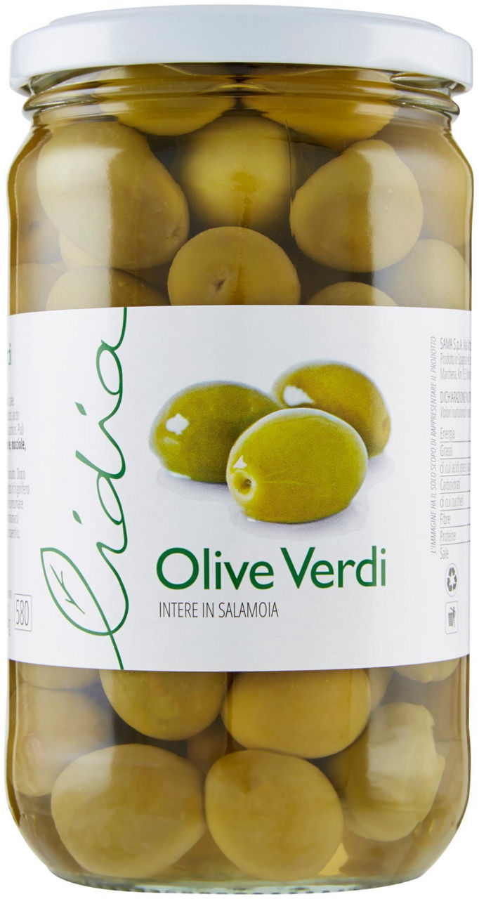 Olive verdi intere lidia vaso vetro gr.570 sgocc. gr. 350