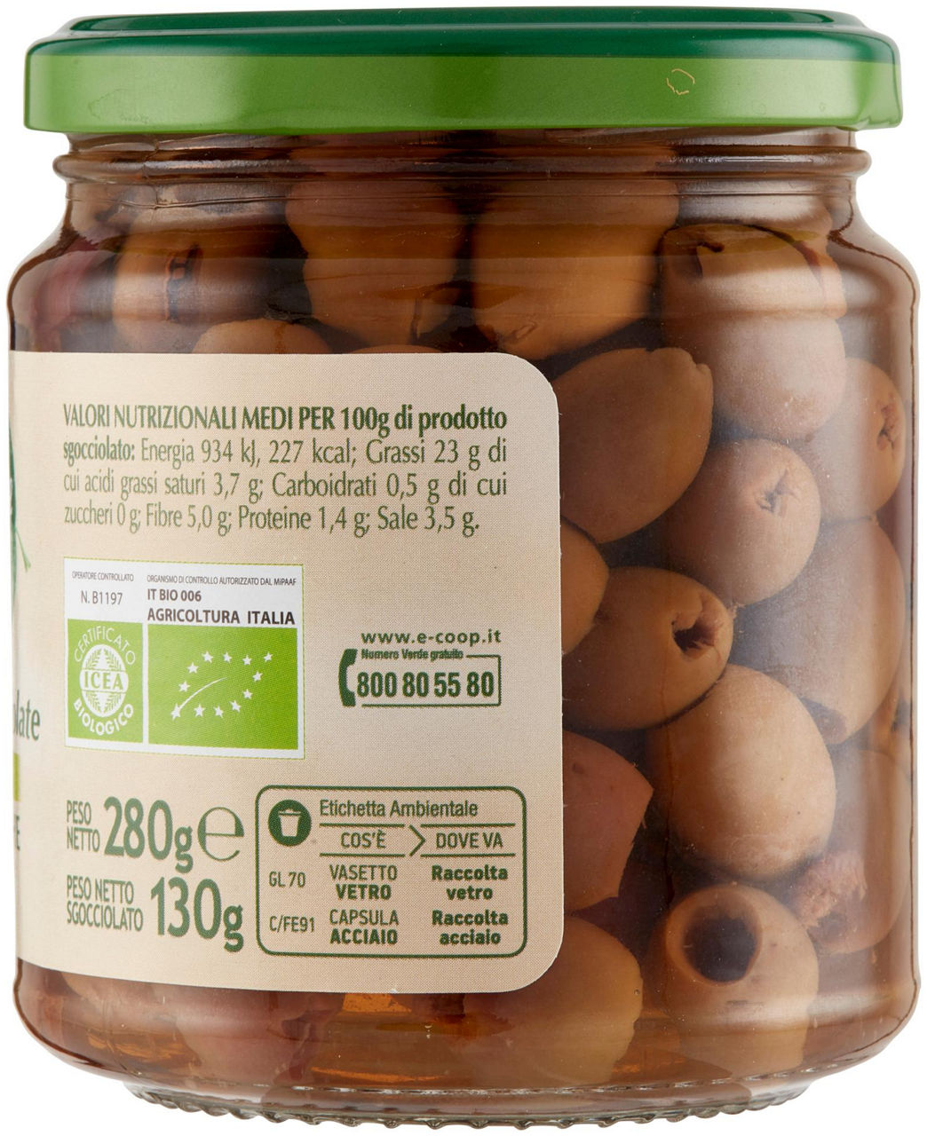 olive denocciolate Peranzana Biologiche in salamoia Vivi Verde 280 g - 3