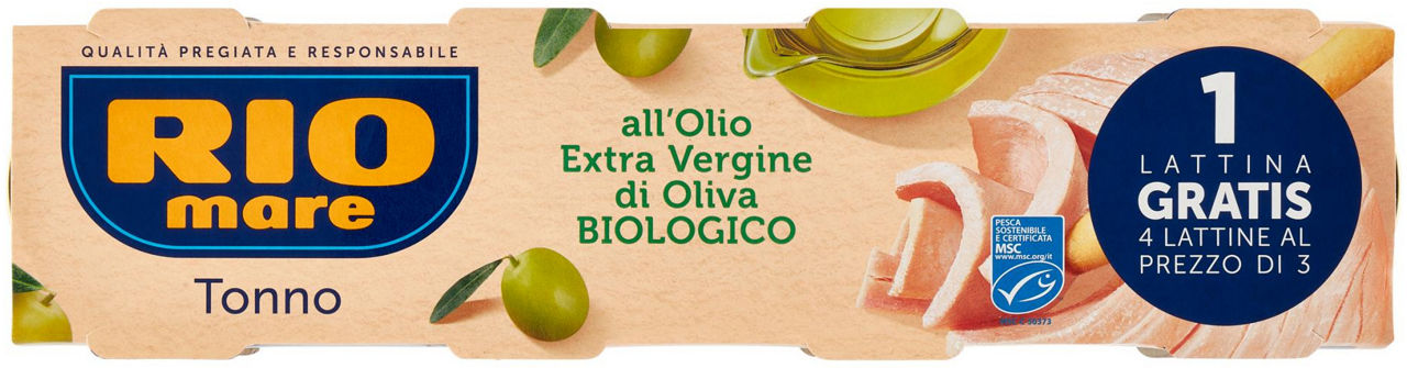 Tonno extravergine di oliva bio rio mare 65g x 3+1 omaggio