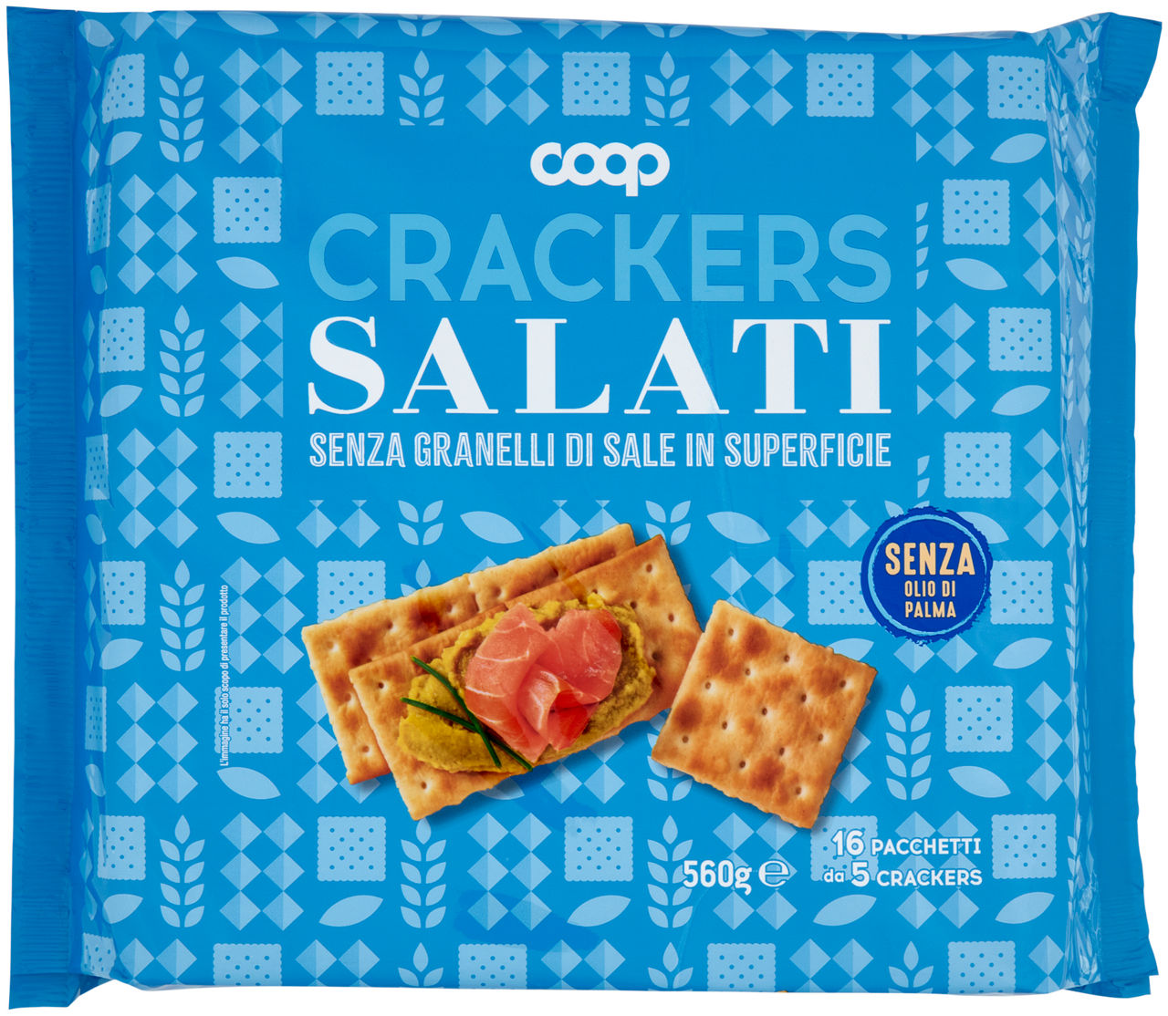 Crackers salati senz/granelli di sale in superficie coop incarto gr.560 no palma