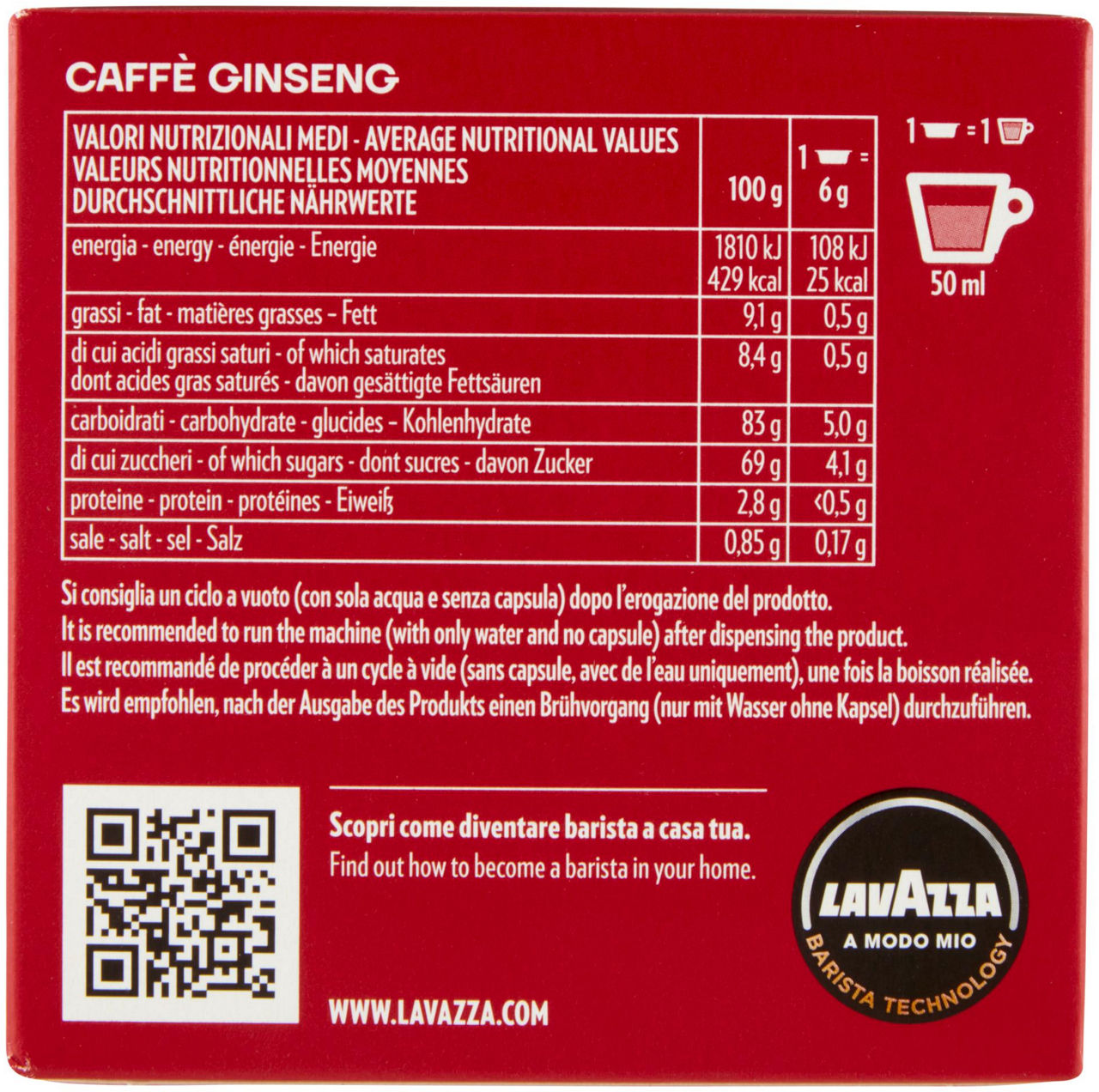 CAFFE' GINSENG A MODO MIO LAVAZZA SCATOLA 12 CAPSXGR.6 - 2